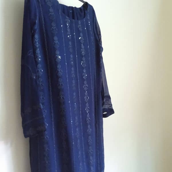 Navy blue chiffon ladies suit 3