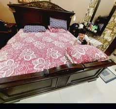 king size solid bed set with 2 side tables with metres