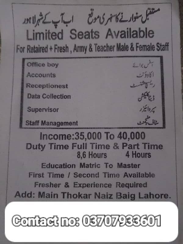 jobs available contact no 03707933601 0