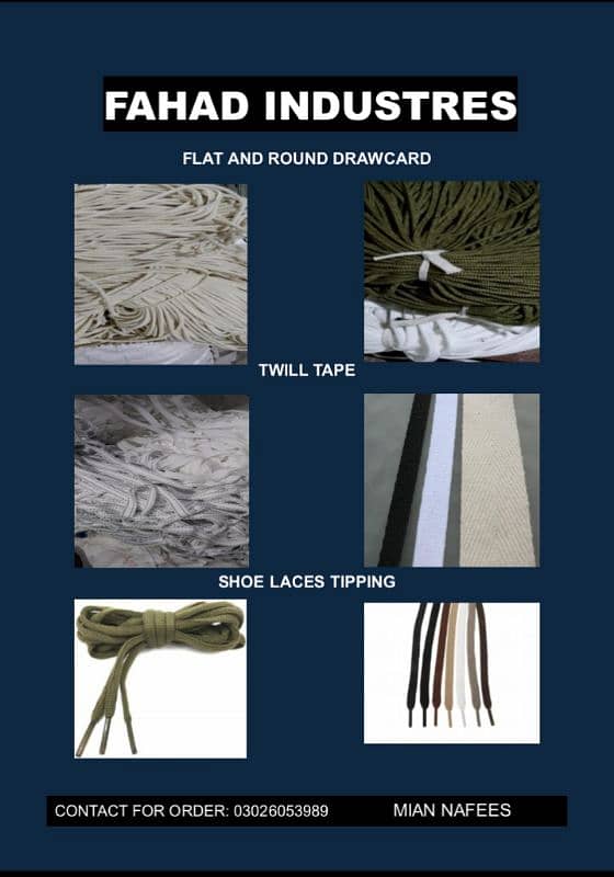 Twill tape, Flat and Round Drawcard Dori and Shoe laces Tipping 0