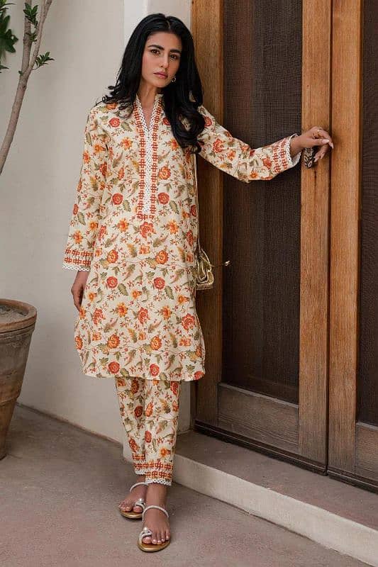 Women's Stitched linen Printed Suit 2