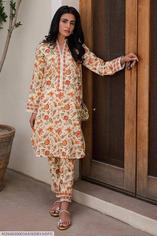 Women's Stitched linen Printed Suit 4