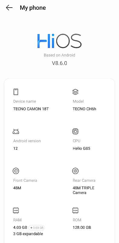 tecno camon 18t  mobile for sel ram 4+2 rom 128 mobile or charger hai 1