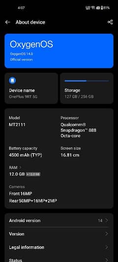 OnePlus 9RT 12+12 256 Non PTA