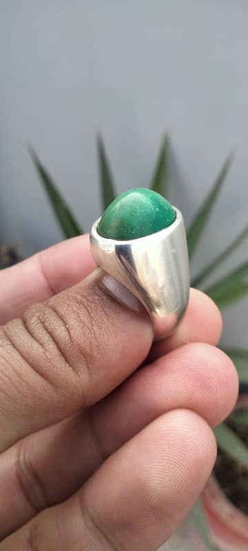 Natural Old Hussaini Feroza Stone Silver Ring 1