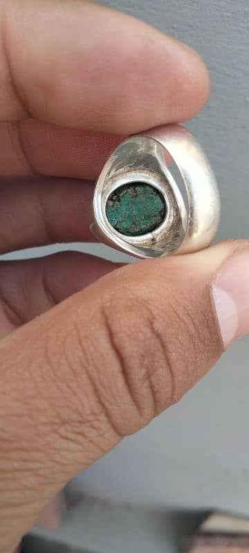 Natural Old Hussaini Feroza Stone Silver Ring 2