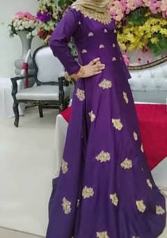 Elegant Purple Maxi Dress with Golden Embroidery for Sale