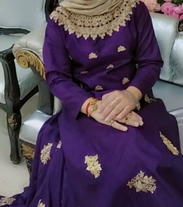 Elegant Purple Maxi Dress with Golden Embroidery for Sale 1