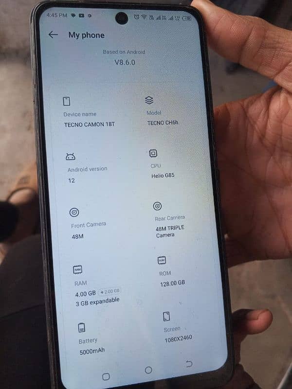 tecno cammon 18 t 4 GB ram 128 GB momery all ok h 5