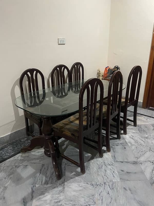 dinning table pure wood with 6 chairs and glass table 0