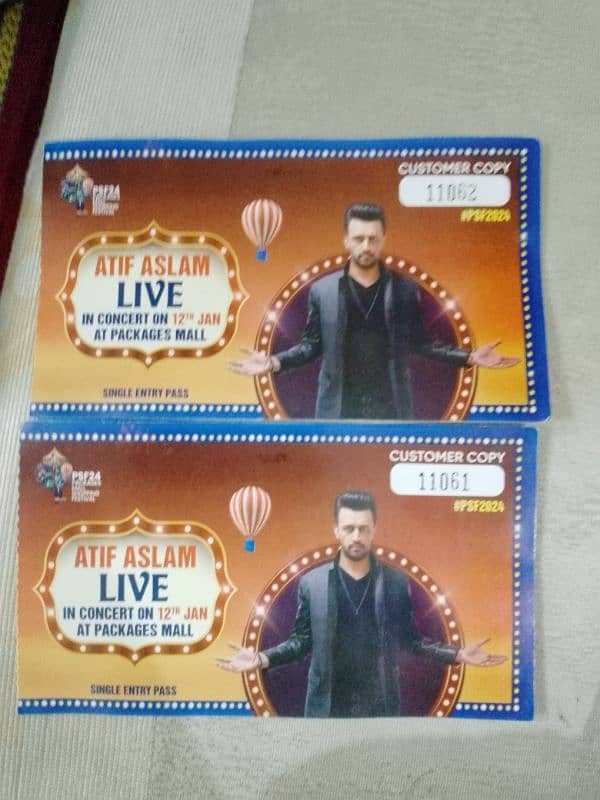 last 2 tickets for Atif Aslam concert packages mall 12 Jan 5000 for 2 0