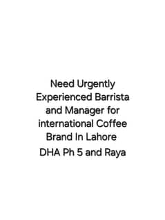 Need Experienced Barrista and Manager for Coffee Shop