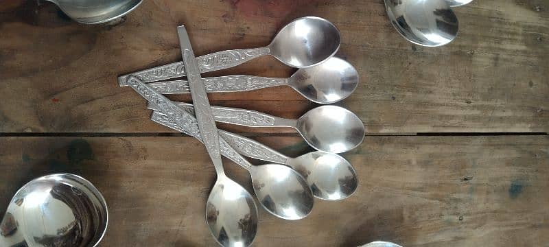 steel trays and tray spoons ( steel) , also four types of table spoons 8