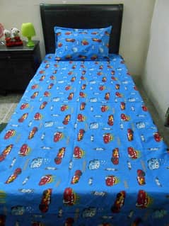 Blue Fine Cotton Single Bed Sheet with Car Print – Soft & Stylish