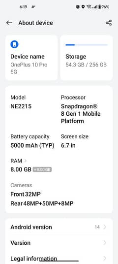 OnePlus 10 pro 5G 8=256 water pack mobile