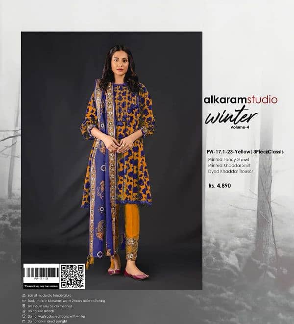 Alkaram Khadar Dress | Printed Unstitched Wear | Women 3Pcs Suite 1