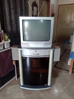 Samsung TV + Sony CD player along with TV trolley