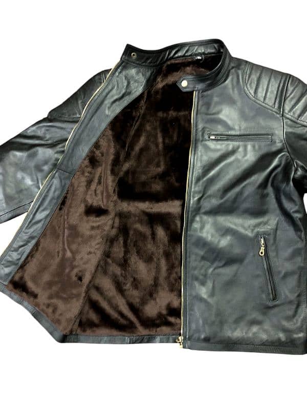 Export Quality Aniline Cow Leather Jacket with Cat Fur Inside 6