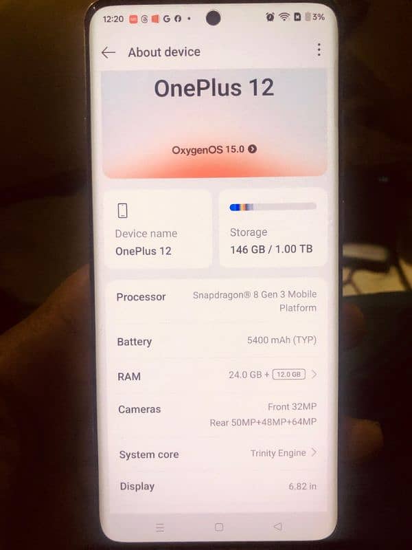 One Plus 12 One TB 24 GB like a New Non PTA 6