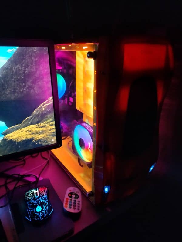 Gaming PC Case , Casing RGB Lights Remote Control + 2 RGB Fans Free 1