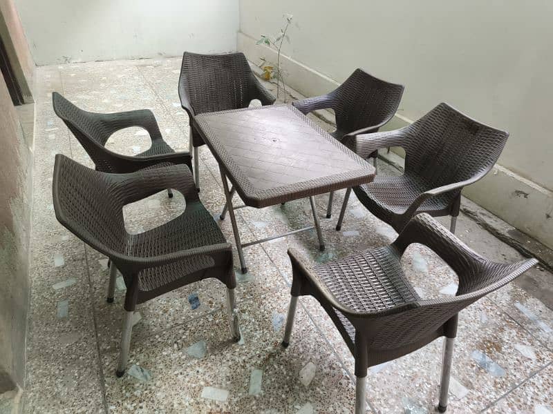 Ratan Plastic Chairs with table Set Good condition 3