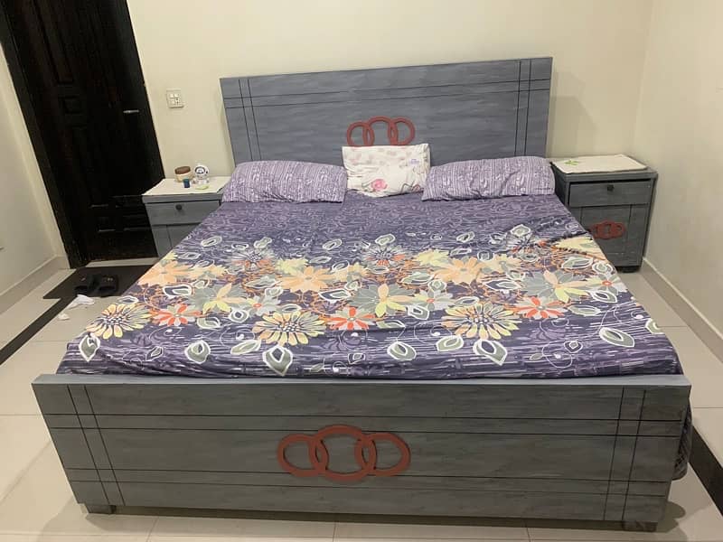 king size bed with 2 side table without mattress 0