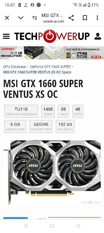 msi geforce gtx 1660 super 6gb ventus xs oc 1