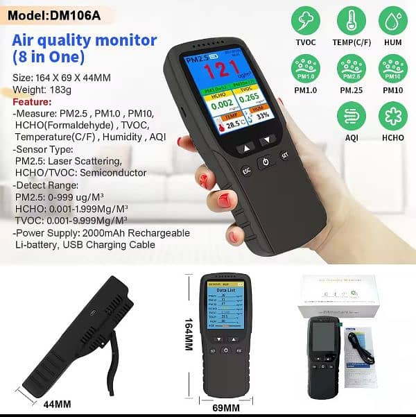 Digital Air Quality meter sports Detector Dioxide CO2 PM2.5 Tester 10