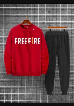 Men's Printed Fleece Sweatshirt Track Suit - 2 Pcs - Stylish Red