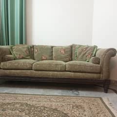 6 Seater Sofa Set (3/2/1) - Embroided Green Colour - Original Wood