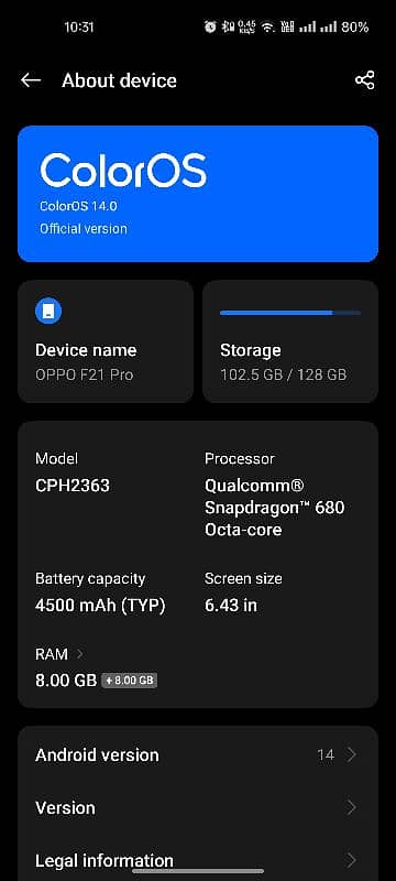 oppo f21 pro 8/128 3