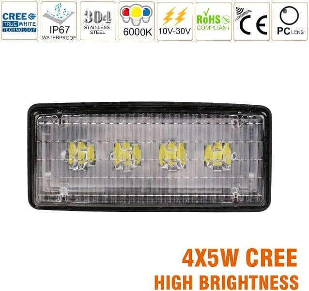 2"x5" Rectangular 10-30V 20W CREE 2000lm 6000K LED Work 03145365002 1