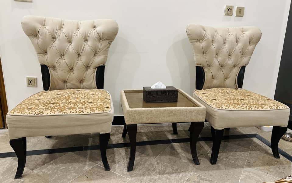 Two Sofa/Wooden Chairs with Table 0