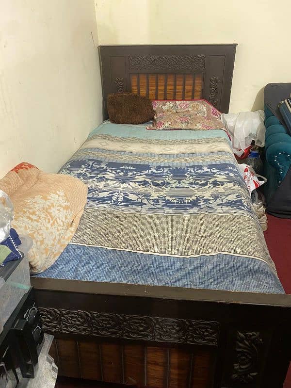 Wooden Single Bed with Mattress 1