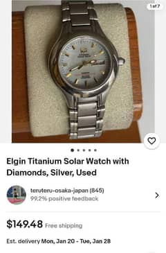 Elgin Titanium Solar watch with Diamonds silver