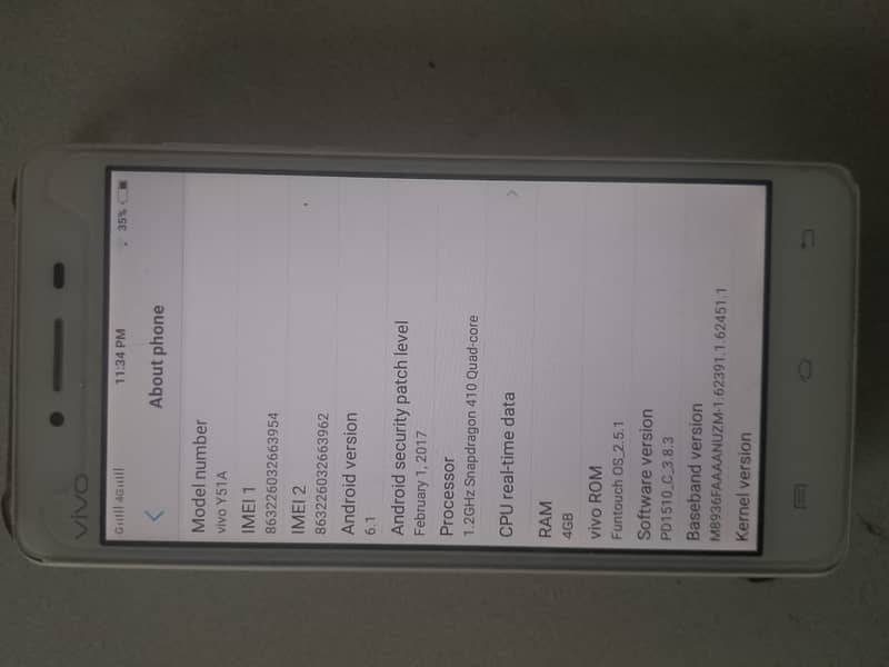 Vivo y 51a 2017 modal dual Sim card PTA approve 6