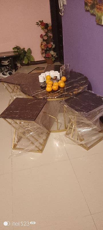 new style dining marble table with 4 stylish stools. 0