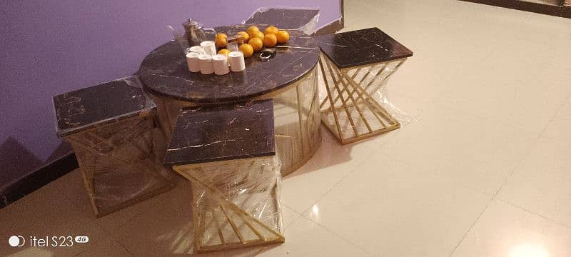 new style dining marble table with 4 stylish stools. 1