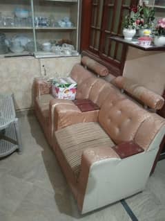 Sofa set with 2 glass wooden tables