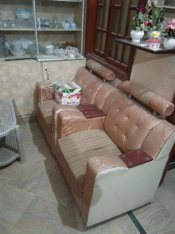 Sofa set with 2 glass wooden tables 0