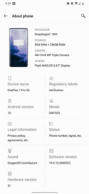 OnePlus 7pro PTA approved 8 Rm 256 memory 0