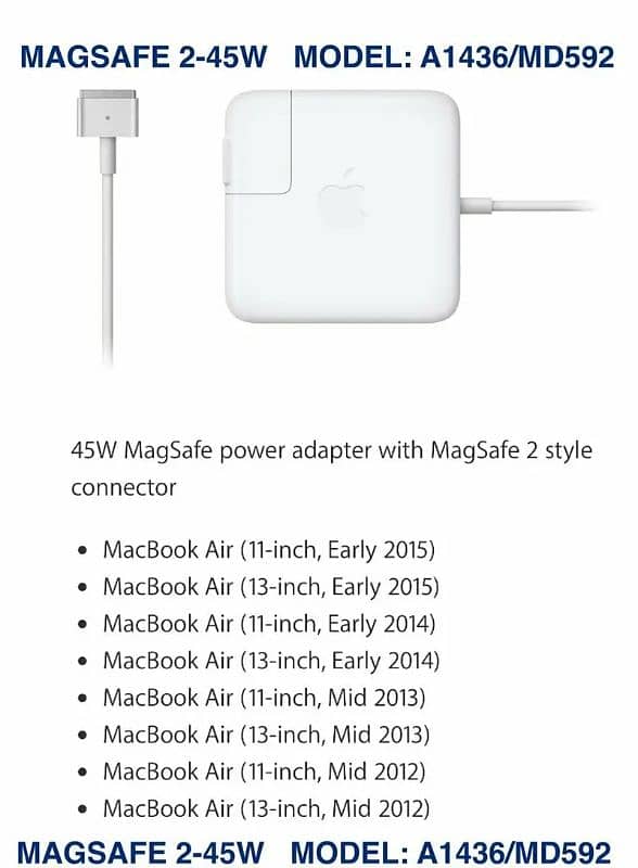 Apple 45W Magsafe 2 Power Adapter For MacBook Air 11 13 Inch Charger 3 4