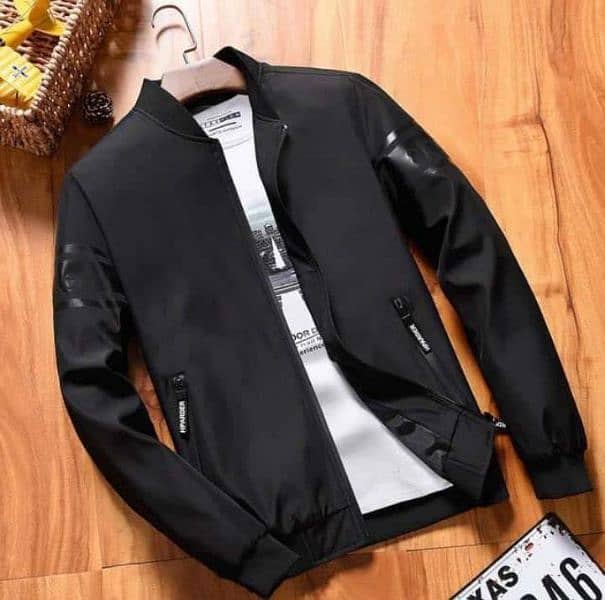 men's fleece bomber jacket plain design collared neck 1