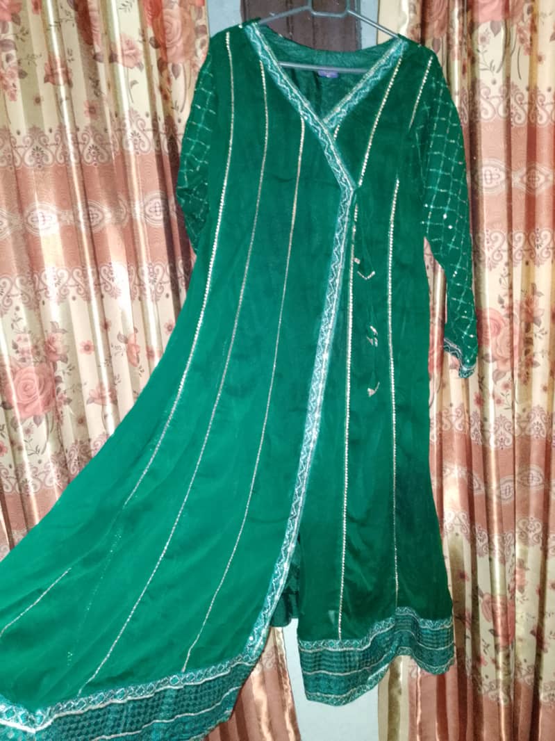 Fancy frock with heavy border and organza dupatta 0