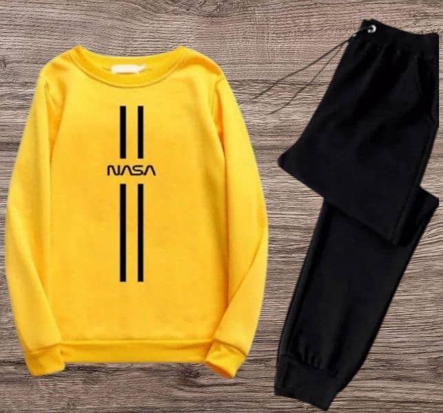 Men's Printed Polyester Sweatshirt  Track Suit -2 pcs set 1