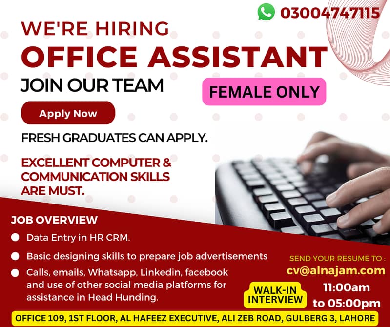 Female Office Assistant Required 0