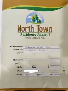 North Town Residency Phase 2 120 SQ. Plot for sale