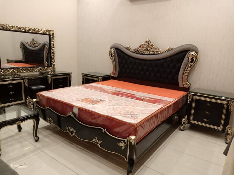 Bed Set - Bedroom Set - King Size Bed - Wooden Bed with side Table 7