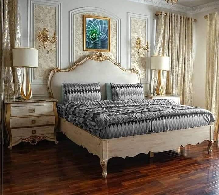 Bed Set - Bedroom Set - King Size Bed - Wooden Bed with side Table 12