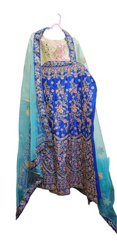 Designer Dark blue lehnga with golden Kurti and Ferozi duppata